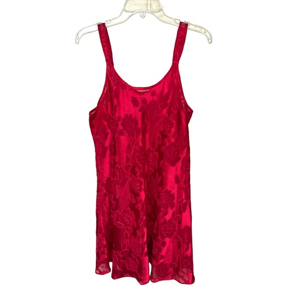 Sheer Burnout Vintage Oscar De La Renta Sz Large Lingerie Chemise Nightgown Red